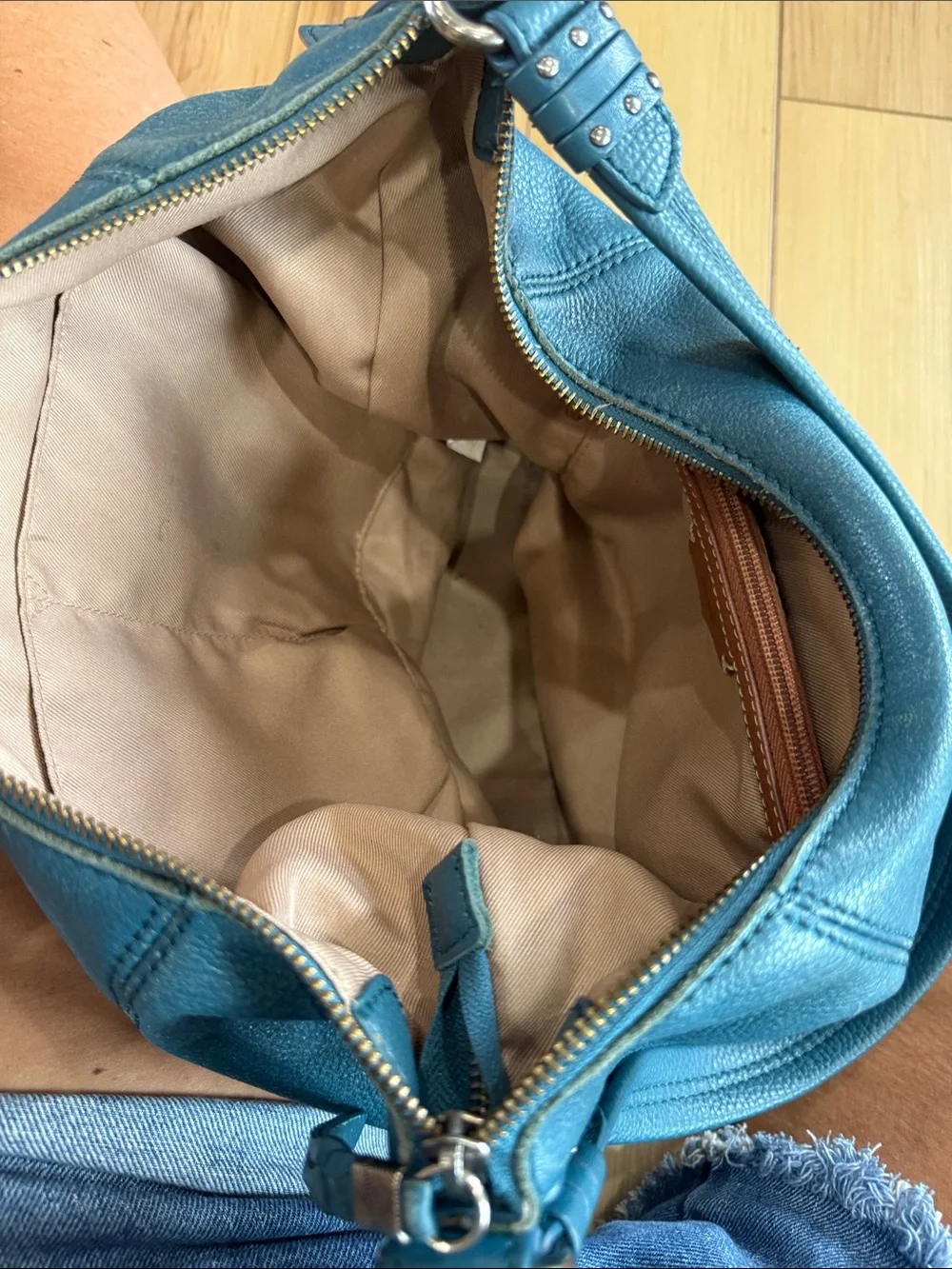 The Sak Teal Pebbled Leather Hobo Shoulder Bag